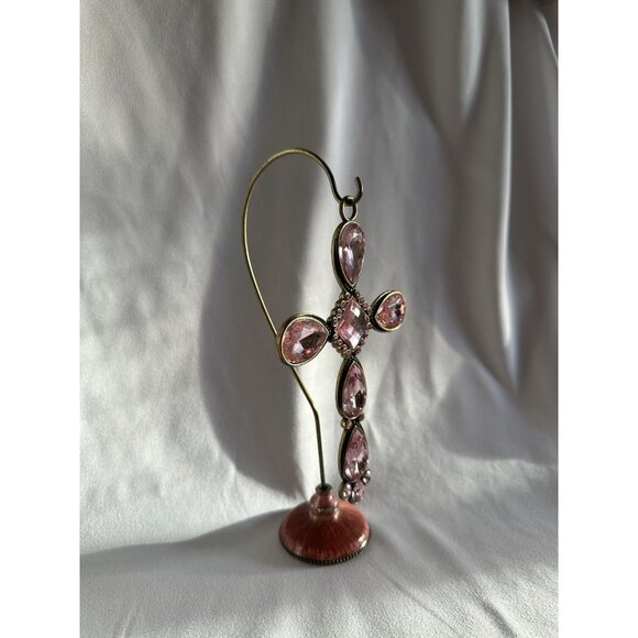 Kirklands Pink With Gold/Brass Colored Stone Cross With Pink/Metal Stand Holder - Picture 10 of 16